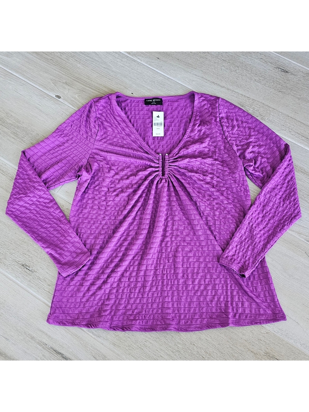 Lane Bryant Magenta Textured V-Neck Long Sleeve Top Size 14 16 NWT